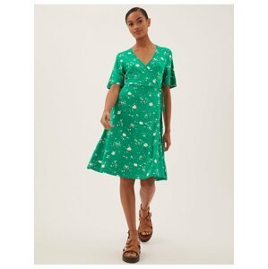 Žerzejové zavinovací šaty ke kolenům s květinovým vzorem Marks & Spencer zelená