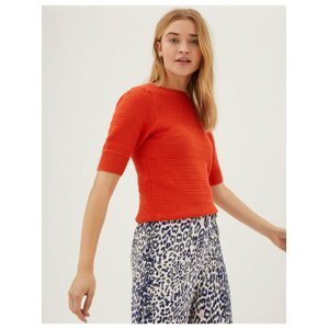 Pletený top s nabíranými rukávy a vysokým podílem bavlny Marks & Spencer oranžová