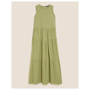 Nabírané midaxi šaty z čisté bavlny Marks & Spencer zelená