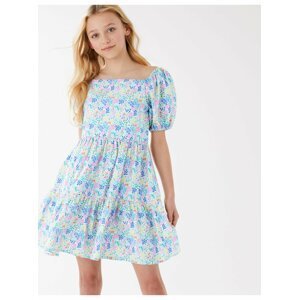 Šaty z čisté bavlny s květinovým potiskem (6–16 let) Marks & Spencer vícebarevná
