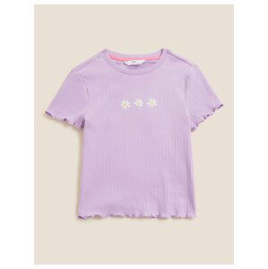 Pyžamový top s vysokým podílem bavlny a motivem sedmikrásek (6–16 let) Marks & Spencer fialová