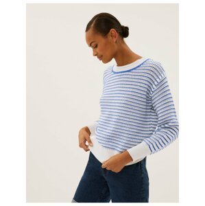 Proužkovaný volný svetr s vysokým podílem bavlny Marks & Spencer námořnická modrá