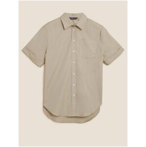 Košile s límečkem a krátkým rukávem z čisté bavlny Marks & Spencer béžová