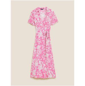 Květované zavinovací midi šaty s vázáním v pase Marks & Spencer růžová