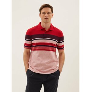Pruhovaná dvojitě pletená polokošile z čisté bavlny Marks & Spencer červená