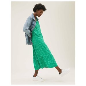 Nabírané puntíkované midi šaty Marks & Spencer zelená