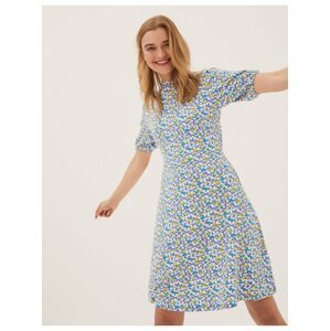 Žerzejové kolové šaty ke kolenům s květinovým vzorem Marks & Spencer modrá