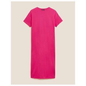 Tričkové midi šaty z čisté bavlny Marks & Spencer růžová