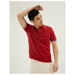 Červené pánské polo tričko s vysokým podílem bavlny a kontrastními lemy Marks & Spencer