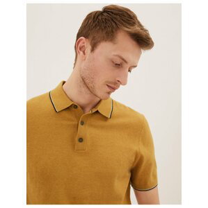 Žluté pánské polo tričko s vysokým podílem bavlny a kontrastními lemy Marks & Spencer