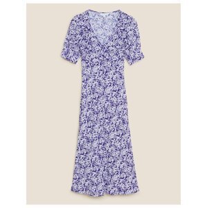 Propínací odpolední midi šaty s drobným květinovým vzorem Marks & Spencer fialová
