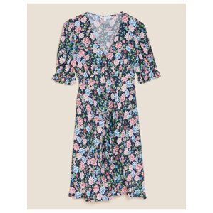 Květované odpolední šaty ke kolenům s výstřihem do V Marks & Spencer vícebarevná