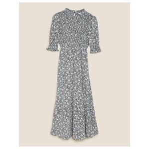 Řasené midi šaty s drobným květinovým vzorem Marks & Spencer černá
