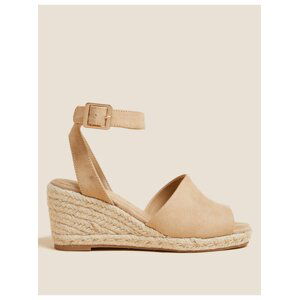 Kožené espadrilky širšího střihu na klínku Marks & Spencer béžová