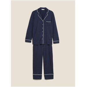 Bavlněná pyžamová souprava s modalem a fazonkovým límcem Marks & Spencer námořnická modrá