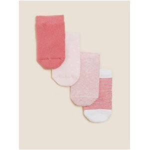 Balení 4 ks dětských bavlněných ponožek s motivem medvídka (3,18 kg – 24 měsíců) Marks & Spencer růžová