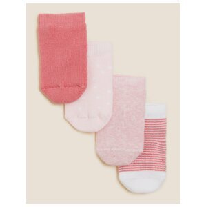 Balení 4 ks dětských bavlněných ponožek s motivem medvídka (3,18 kg – 24 měsíců) Marks & Spencer růžová