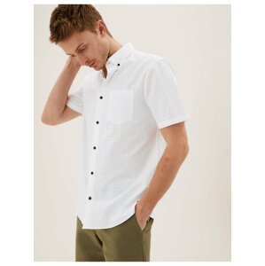 Kostkovaná košile z čisté bavlny Marks & Spencer bílá