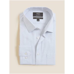 Kostkovaná košile z čisté bavlny, normální střih Marks & Spencer bílá