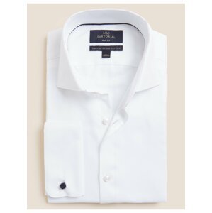 Keprová košile úzkého střihu z čisté bavlny, snadné žehlení Marks & Spencer bílá