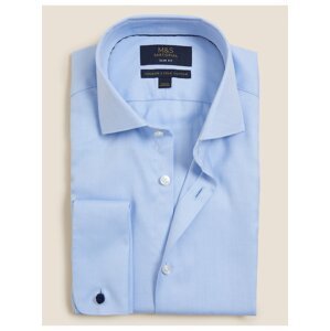 Keprová košile úzkého střihu z čisté bavlny, snadné žehlení Marks & Spencer modrá