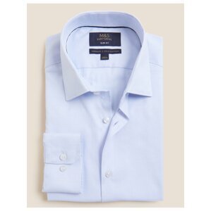 Tkaná košile úzkého střihu z čisté bavlny Marks & Spencer modrá