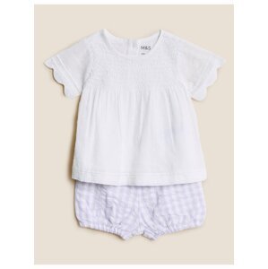 Dvoudílný ginghamový outfit z čisté bavlny (0–3 roky) Marks & Spencer fialová
