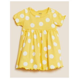 Puntíkované šaty, z čisté bavlny (0–3 roky) Marks & Spencer žlutá