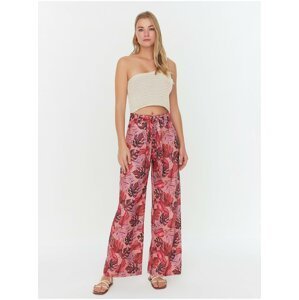 Růžové široké vzorované kalhoty Trendyol