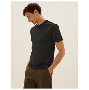 Tričko ke krku z čisté bavlny Marks & Spencer černá