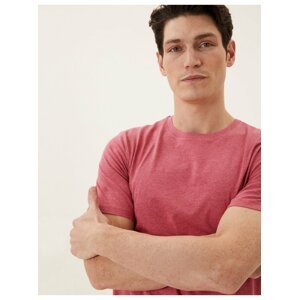 Tričko ke krku, úzký střih, z čisté bavlny Marks & Spencer růžová