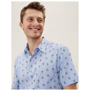 Košile s potiskem palem, z čisté bavlny Marks & Spencer modrá