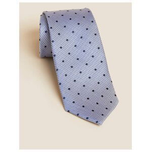 Úzká kravata ze 100% hedvábí s puntíky Marks & Spencer modrá
