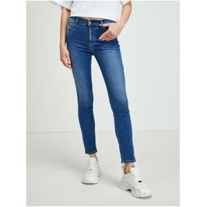 Modré dámské zkrácené skinny fit džíny s vyšisovaným efektem Diesel Roisin