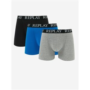 Sada tří pánských boxerek v černé, modré a šedé barvě Replay