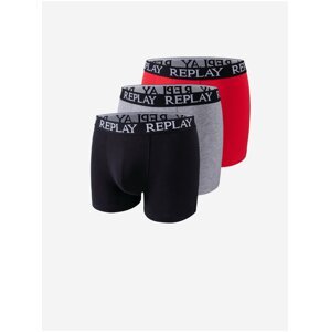 Sada tří pánských boxerek v červené, šedé a černé barvě Replay