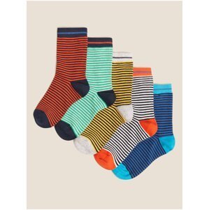 5 párů proužkovaných bavlněných ponožek Marks & Spencer vícebarevná