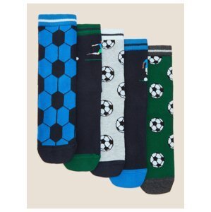 5 párů bavlněných ponožek s fotbalovým motivem Marks & Spencer vícebarevná