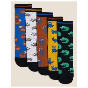 5 párů ponožek s vysokým podílem bavlny a se zvířecím motivem Marks & Spencer vícebarevná