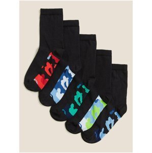 Bavlněné maskáčové ponožky, 5 párů Marks & Spencer černá