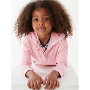 Mikina s kapucí, zapínáním na zip a vysokým podílem bavlny (2–7 let) Marks & Spencer růžová