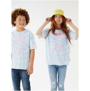 Batikované tričko SmileyWorld® s vysokým podílem bavlny (6–16 let) Marks & Spencer modrá
