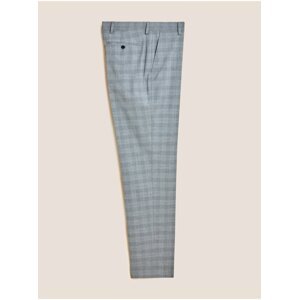 Kostkované strečové kalhoty normálního střihu Marks & Spencer šedá