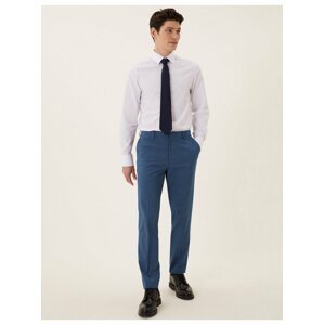Kostkované hladké strečové kalhoty úzkého střihu Marks & Spencer modrá