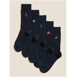 5 párů ponožek s motivem mořských tvorů a technologií Cool & Fresh™ Marks & Spencer námořnická modrá