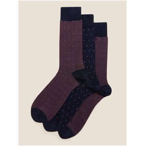3 páry ponožek v různém provedení s vysokým podílem egyptské bavlny Marks & Spencer růžová
