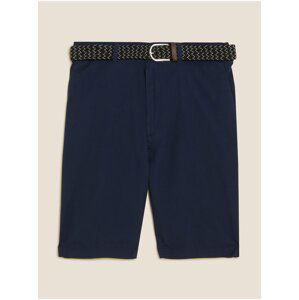 Texturované chino šortky s páskem, z čisté bavlny Marks & Spencer námořnická modrá