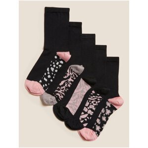 Kotníkové ponožky se zvířecím motivem, 5 párů Marks & Spencer černá