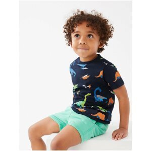 Tričko s vysokým podílem bavlny a potiskem dinosaura (2–7 let) Marks & Spencer námořnická modrá