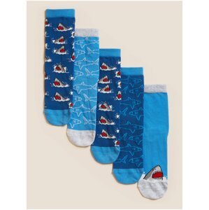 5 párů ponožek s motivem žraloka a vysokým podílem bavlny Marks & Spencer vícebarevná